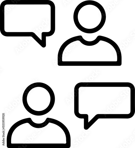 Two people icons with speech bubbles indicating conversation and communication