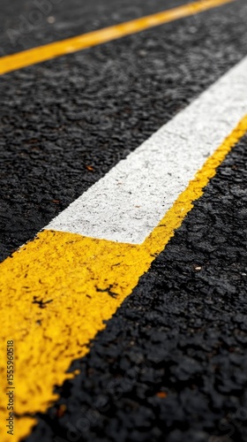 Yellow and white lines on asphalt road