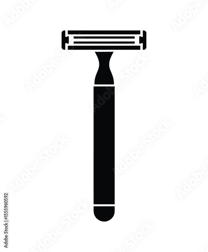 A minimalist black and white illustration of a safety razor in a flat design style