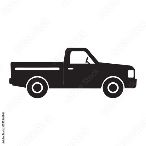 Simple Black Silhouette of a Classic Pickup Truck on White Background