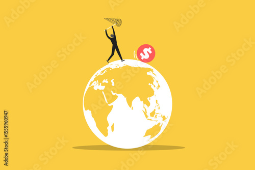 Businessman run chasing try to catch dollar coin. concept of grab hot ETFs, high performance and mutual fund