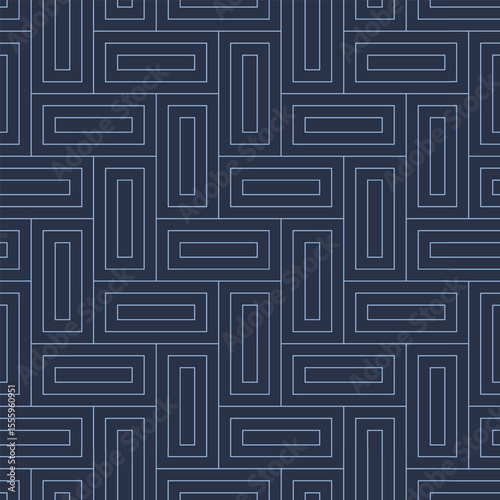 Simple dark blue linear geometric abstraction seamless pattern with clean futuristic structure. Subtle abstract lines create modern technologic visual ideal for backgrounds and digital design projects