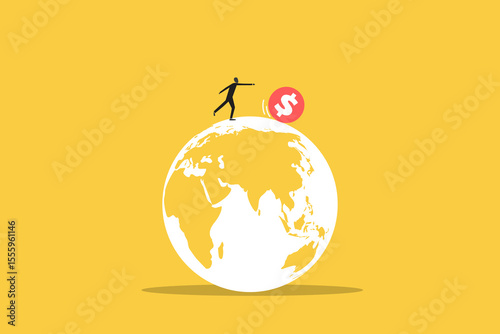 Businessman run chasing try to catch dollar coin. concept of grab hot ETFs, high performance and mutual fund