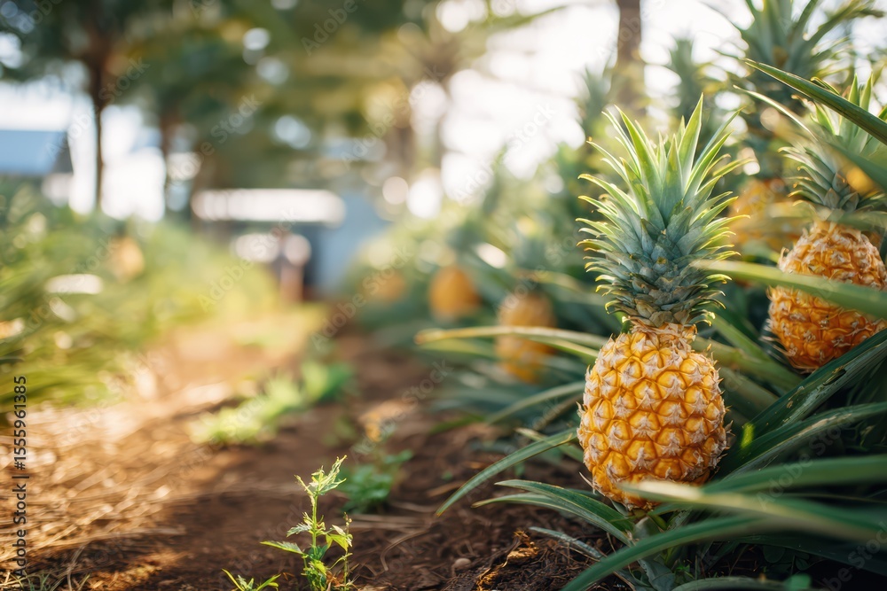 Fototapeta premium a ripe pineapple on the plant