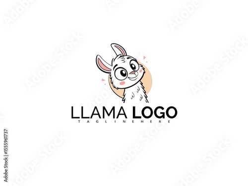 Kawaii Style Llama Clipart Vector Logo in Magical Pastel Colors. Adorable Cartoon Mascot for Baby Products, Nursery Decor, Kids Clothing, and Fun Brand Identity Concepts.

