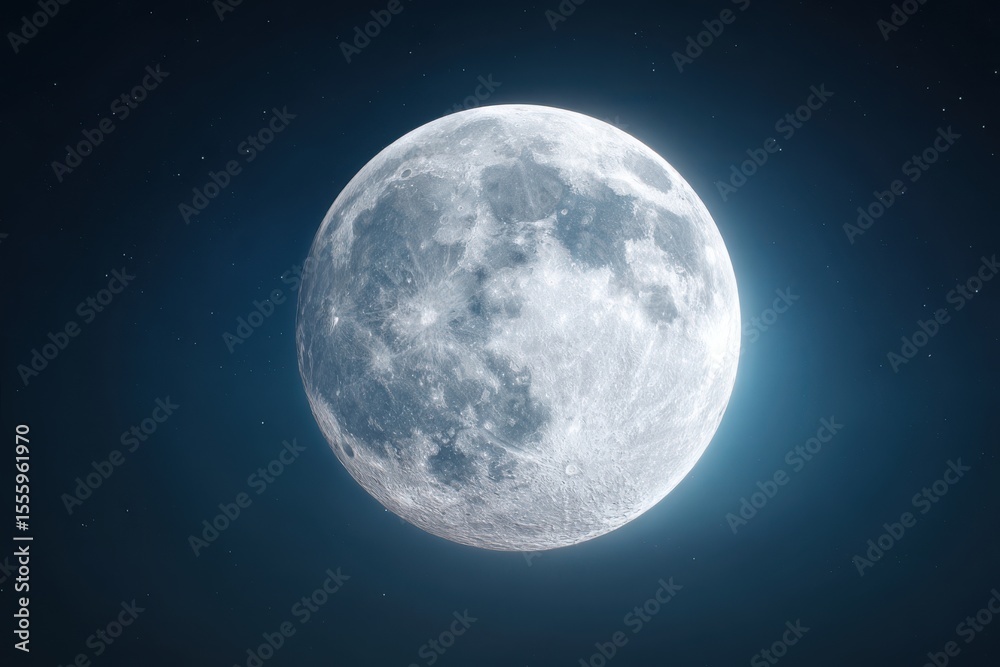 Obraz premium Closeup of a Full Moon Shines Brightly in a Starry Night Sky