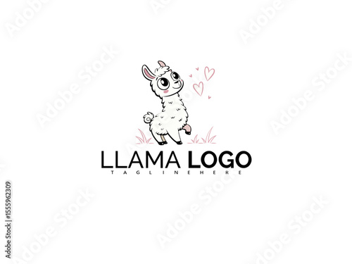 Pastel Kawaii Llama Clipart in Vector with Floral Headpiece. Cute Mascot Illustration for Branding Baby Items, Stickers, and Whimsical Nursery Decor and Children’s Apparel.

