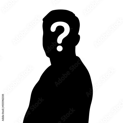 Silhouette of a man in profile with question mark on white background  