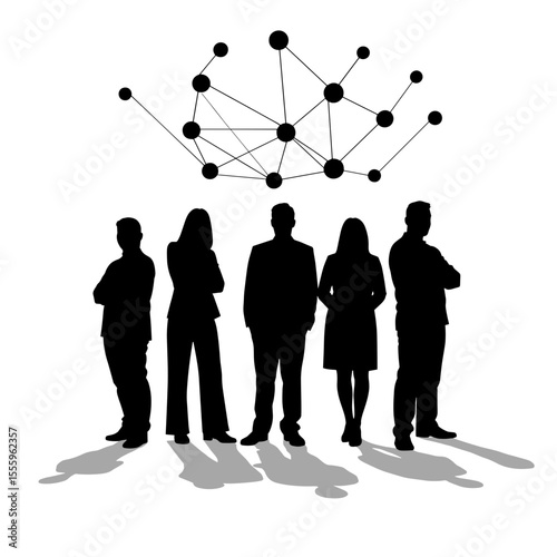 Group of diverse business people standing in silhouette with network concept  