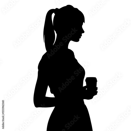 Young woman holding a coffee cup in silhouette concept of silhouette  