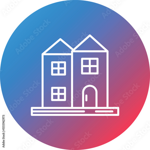 Duplex House Line Gradient Circle Background Icon