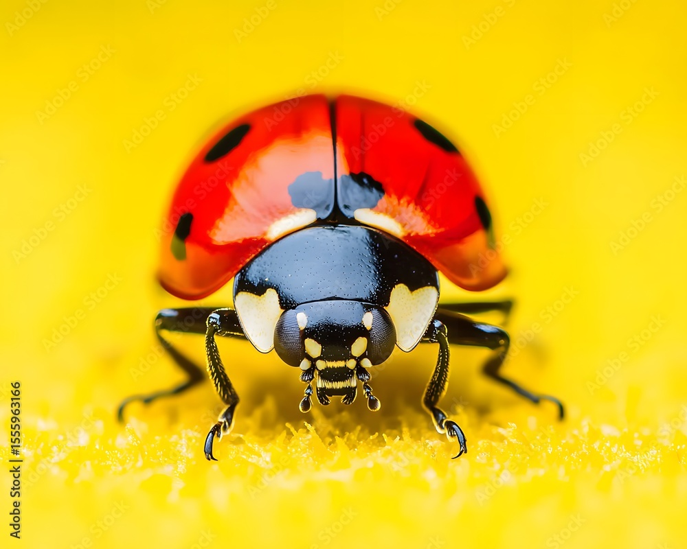 Naklejka premium Macro Photography of Ladybug on Yellow Background