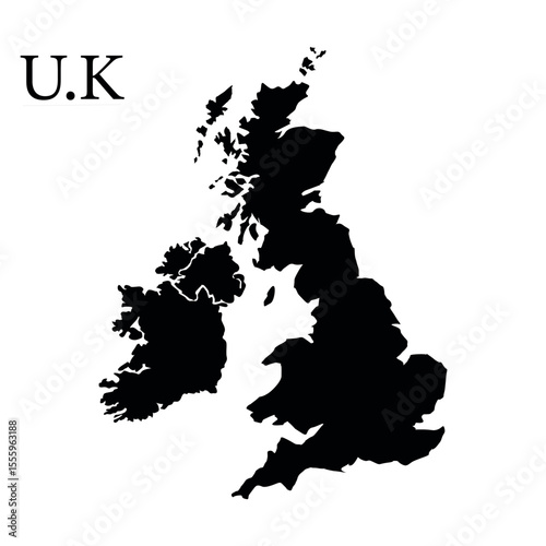 Simple UK Map Outline in Black and White – Vector Geographic Art