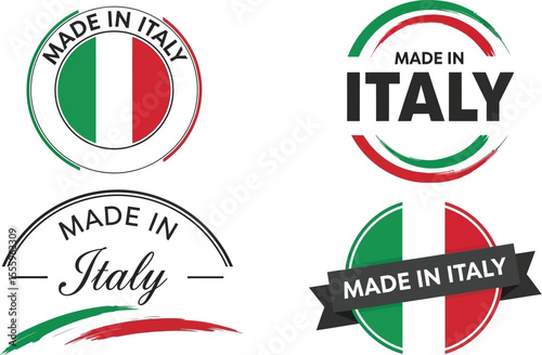 Four made in italy logos with italian flag colors on a white backdrop