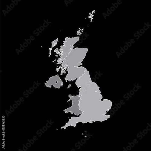 Great Britain Regional Vector Map (Focuses on the geographic region and its internal divisions)