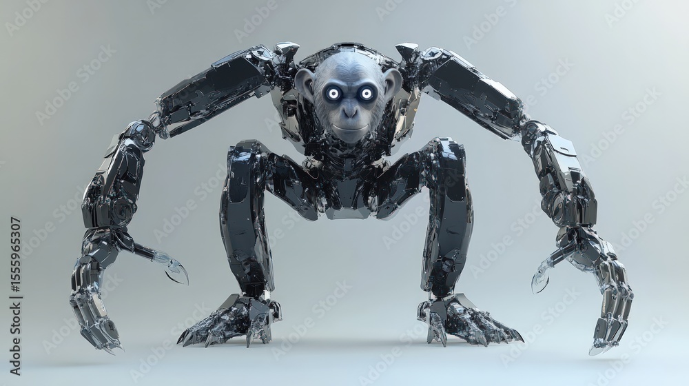 Fototapeta premium Robot monkey, metallic, futuristic