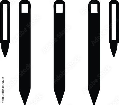 six ballpoint pens set isolated on white background