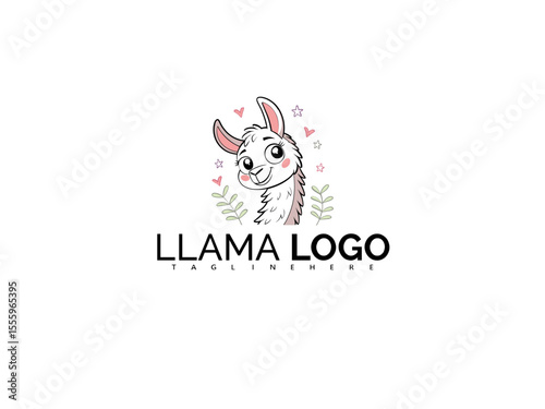 Whimsical Kawaii Llama Logo Design in Soft Vector Style. Perfect Cartoon Clipart Mascot for Children's Books, Nursery Decor, Kids Apparel, Stickers, and Baby Product Branding.


