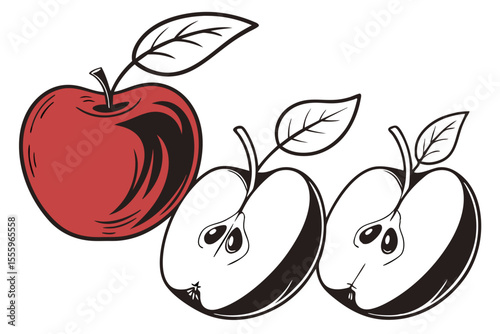Red and Monochrome Apple Illustrations – Editable Vector Pack