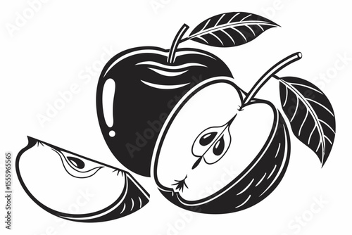 Apples silhouette set, black apple vector illustration fresh fruit logo style on white background