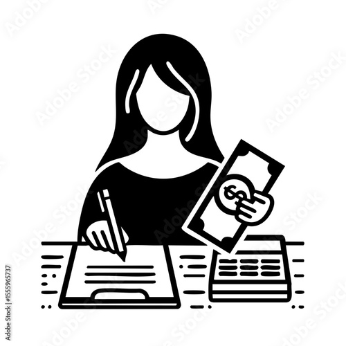 Woman with a focused mood doing accounting representing finance