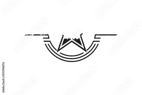 Gold star on striped strap line art and black color