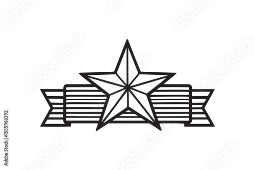 Gold star on striped strap line art and black color