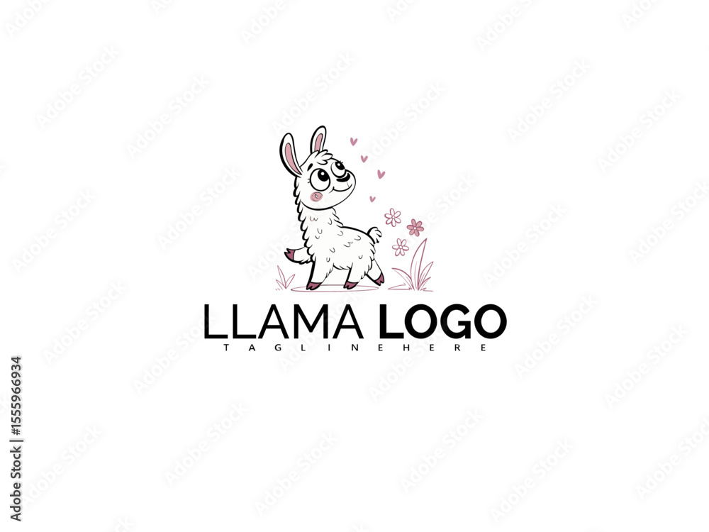 Fototapeta premium Kawaii Cute Llama Clipart Vector in Soft Pastel Colors. Perfect for Branding, Children’s Books, Labels, and Kids Apparel. Adorable Llama Logo for Creative Businesses and Designers.