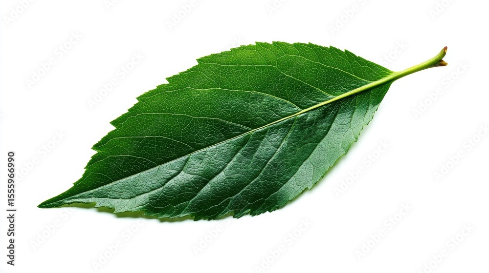 Obraz premium Single green leaf on a white background.