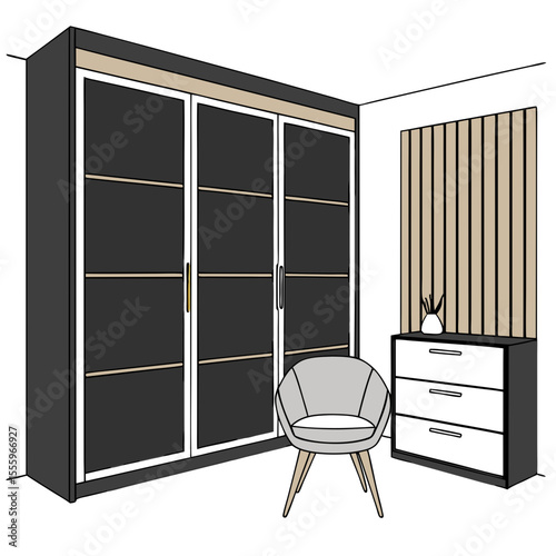 Modern Closet and Seating Area in a Stylish Bedroom