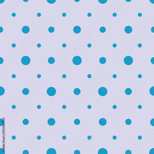 Cool blue polka dot seamless vector pattern on soft lilac background, trendy abstract repeat design for modern textile and wrapping paper.