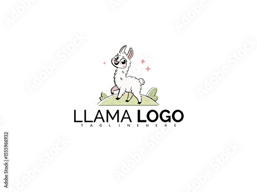 Kawaii Cartoon Llama Logo Design in Vector Style. Cute and Whimsical Alpaca Illustration for Kids Products, T-Shirts, or Nursery Decor. Great for Brand Identity and Fun Merchandise.


