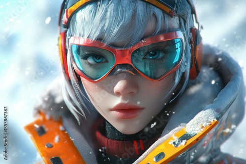 Stylish young woman wearing winter gear in snowy landscape