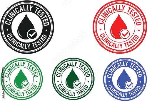 Five clinically tested seals in black red green and blue colors shown