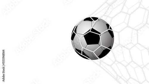 Realistic football in net isolated on white background, vector illustration