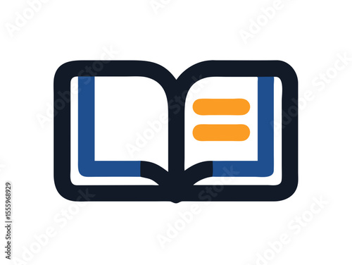 Simple, black and white open book icon for educational or literary use. A clean, vector graphic of an open book, presented in a solid black color and verients colour on a white background.