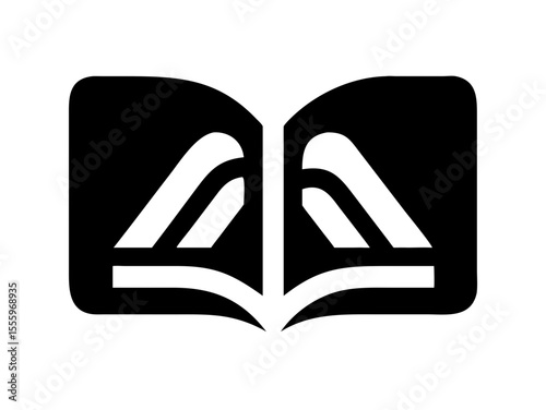 Simple, black and white open book icon for educational or literary use. A clean, vector graphic of an open book, presented in a solid black color and verients colour on a white background.