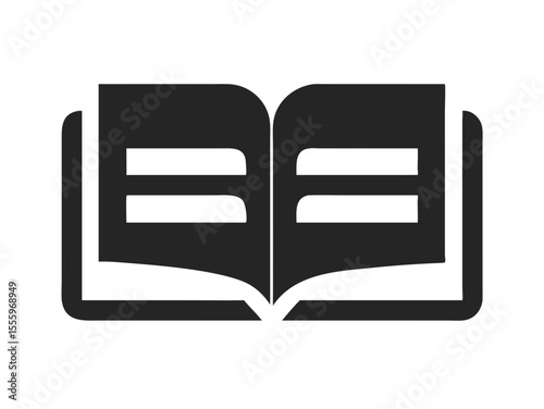 Simple, black and white open book icon for educational or literary use. A clean, vector graphic of an open book, presented in a solid black color and verients colour on a white background.