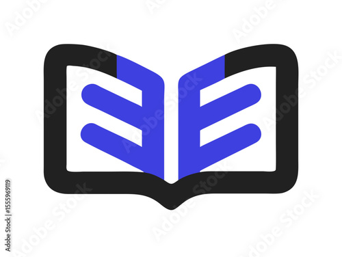 Simple, black and white open book icon for educational or literary use. A clean, vector graphic of an open book, presented in a solid black color and verients colour on a white background.
