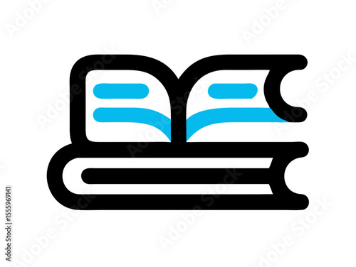 Simple, black and white open book icon for educational or literary use. A clean, vector graphic of an open book, presented in a solid black color and verients colour on a white background.
