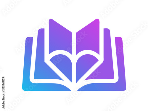 Simple, black and white open book icon for educational or literary use. A clean, vector graphic of an open book, presented in a solid black color and verients colour on a white background.