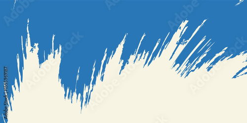 Grunge grainy blue brush stroke with spray texture. Hand drawn distress damaged vintage banner with zigzag bold line. Rough thick brush stroke texture.