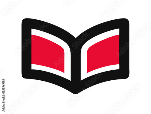 Simple, black and white open book icon for educational or literary use. A clean, vector graphic of an open book, presented in a solid black color and verients colour on a white background.