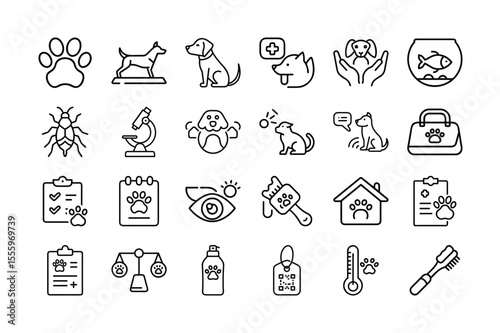 Collection of Pet Care and Veterinary Related Outline Icons