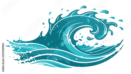 Grunge Vector Illustration of Splashing Water Waves on White Background – Distressed Aquatic Design