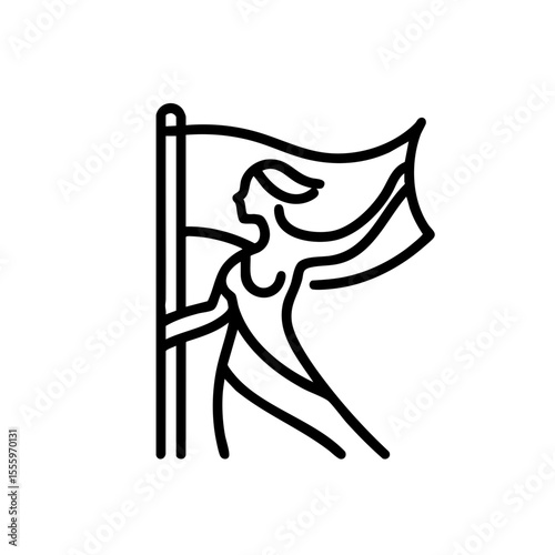 A woman with a determined mood holding a flag representing freedom and leadership