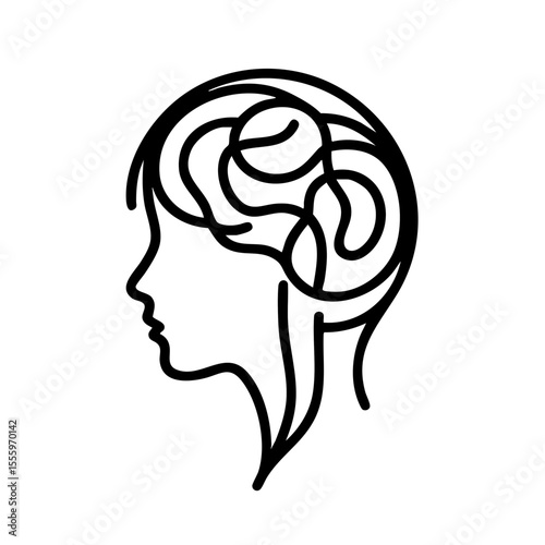A human head in profile with a thoughtful mood showing the brain representing intellect
