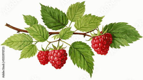 Summer Bramble tree raspberry isolated watercolor vector illustration svg