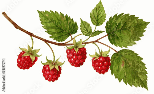 Bild auf Leinwand Cane & Fruit Flow tree raspberry isolated watercolor vector illustration svg