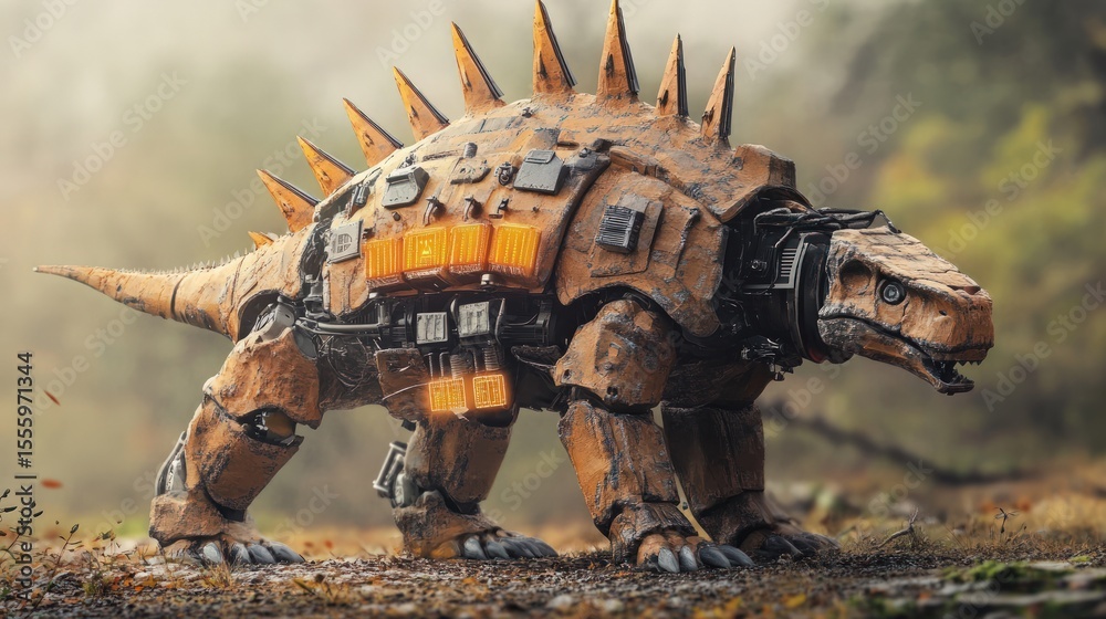 Obraz premium Armored dinosaur robot in a forest